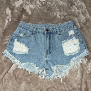 SHEIN Light Blue Distressed Jean Shorts